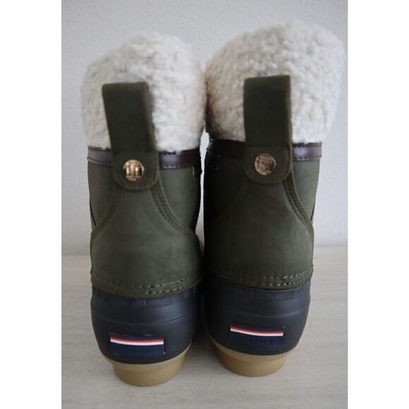 Tommy Hilfiger Women Sz 11M Green Rainah Faux-Shearling Trim WR Duck Boots - Picture 5 of 11